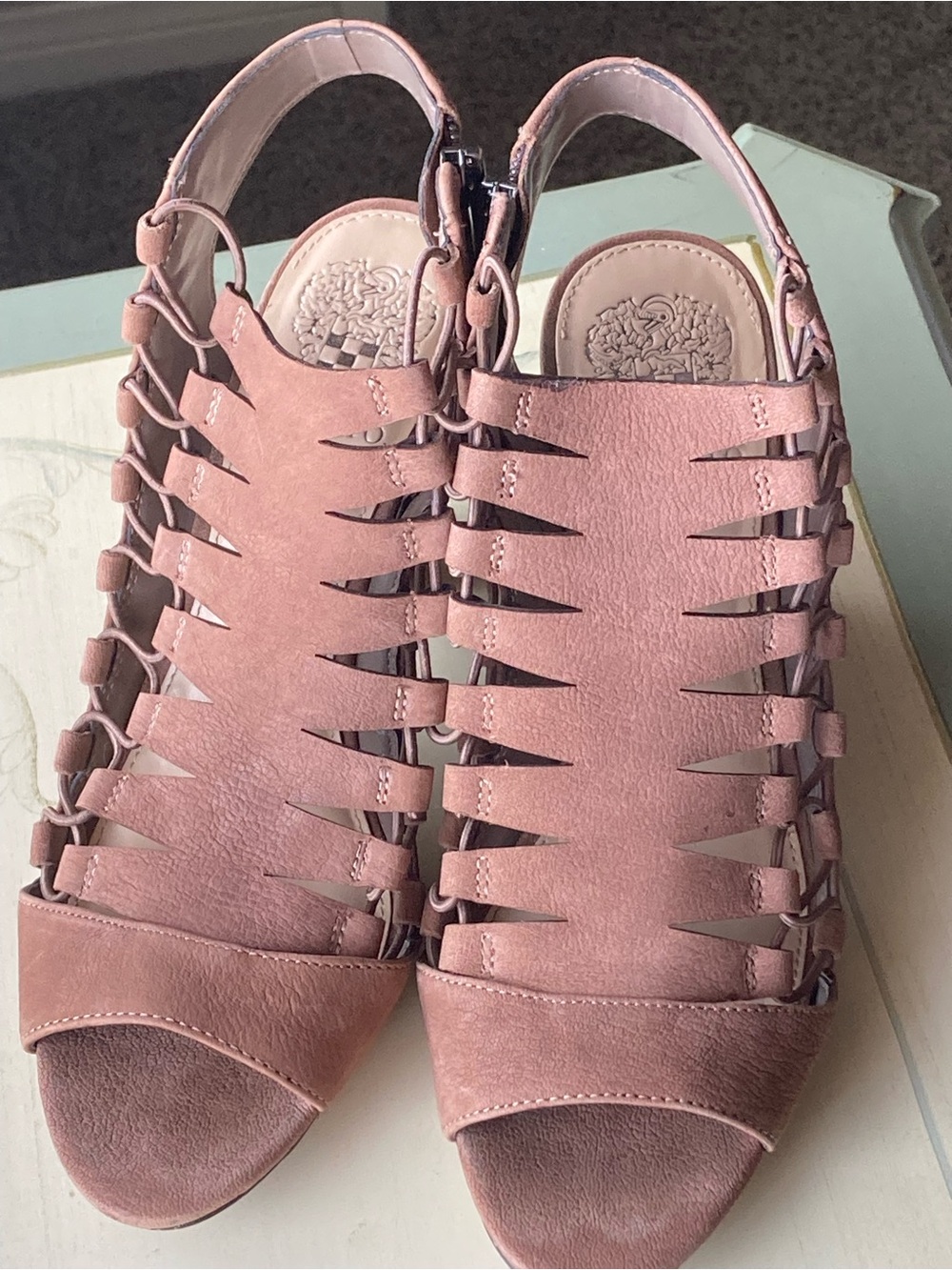 Vince Camuto Blush Pink Strappy Peep-Toe Heels